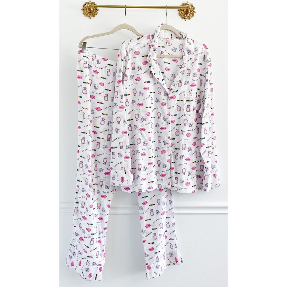 Victoria’s Secret Makeup Perfume Print Girly Pajama Long Sleeve Pant Set